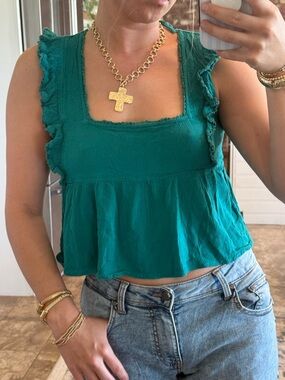 O'Neill Teal Ruffle Sleeve Square Neck Tank